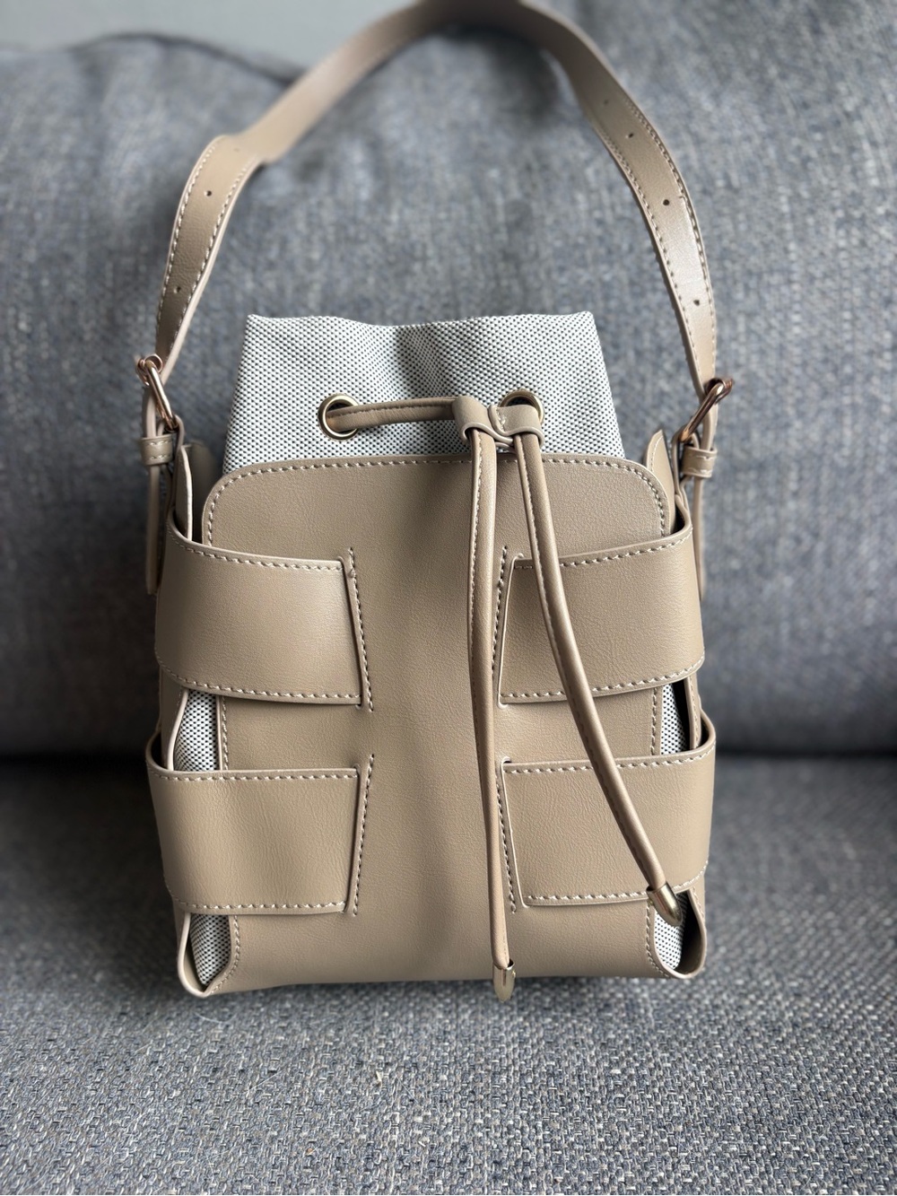 Taupe Drawstring Bucket Bag - Women